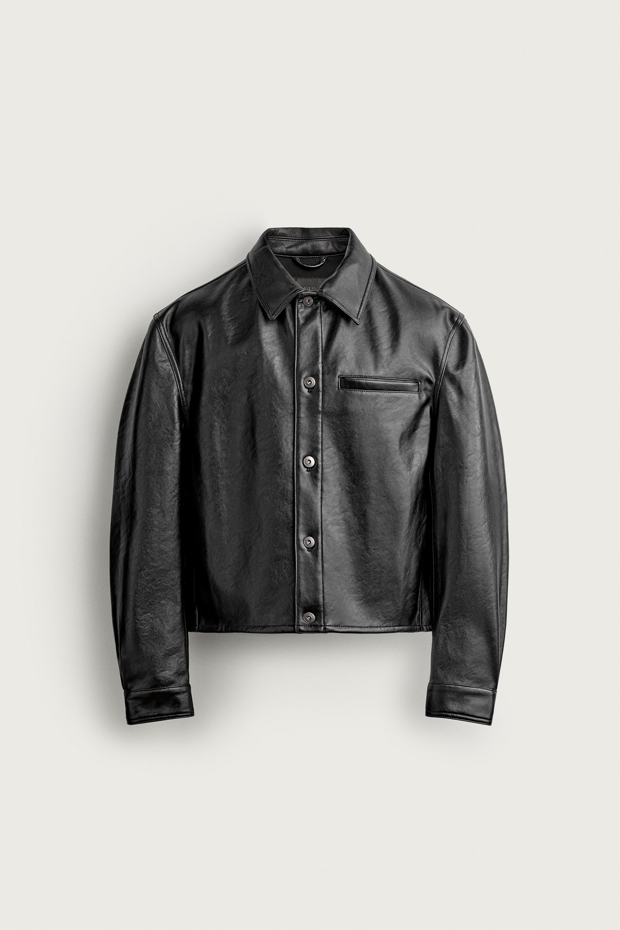 CROPPED-FIT FAUX LEATHER-EFFECT OVERSHIRT